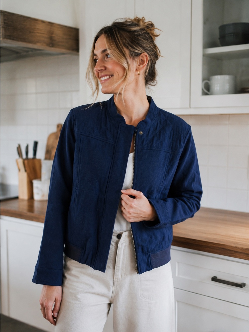 Carly Jean Los Angeles Navy Lightweight Bomber Jacket